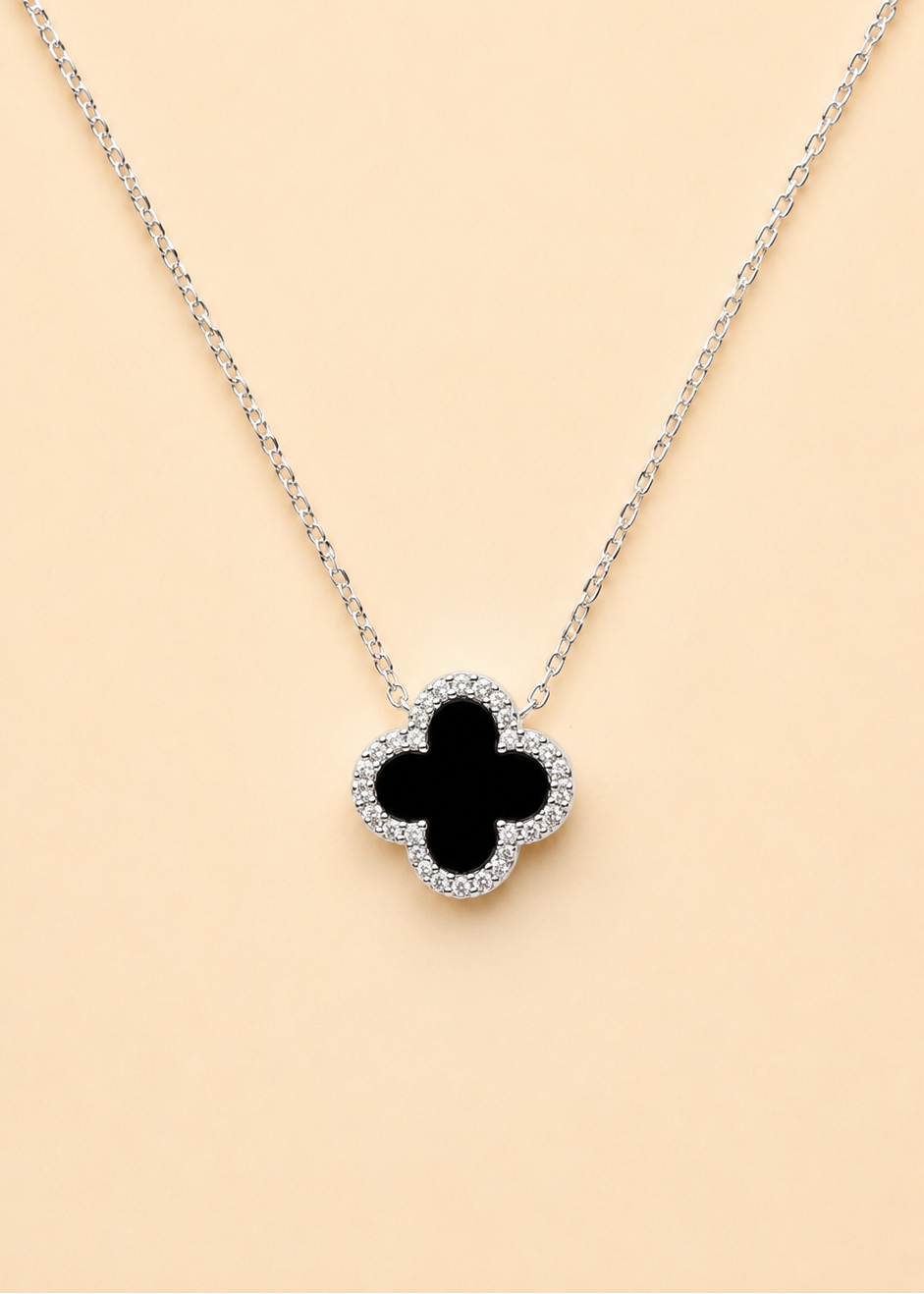 Black Silver Clover Necklace