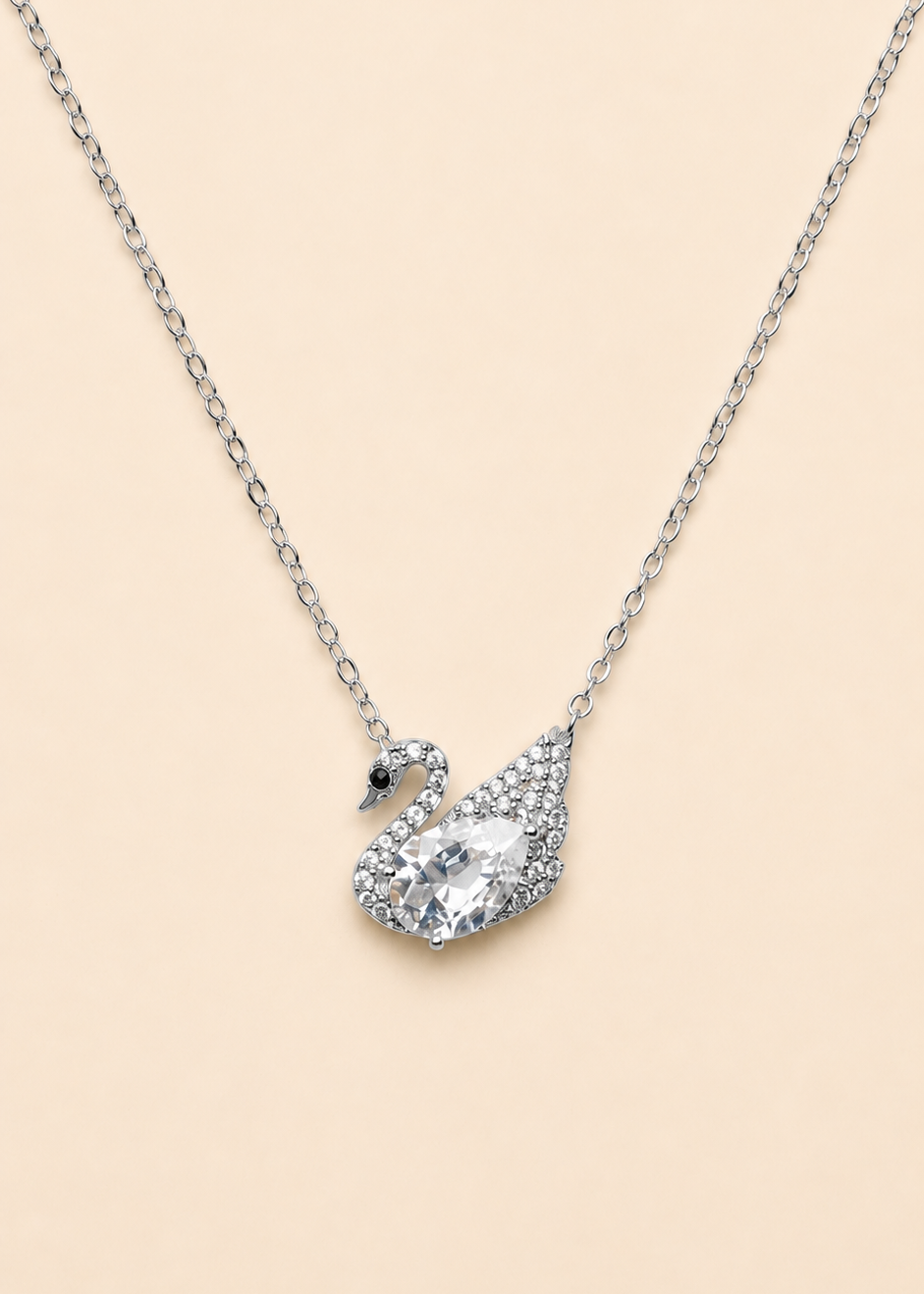 Silver Crystal Swan Pendant Necklace