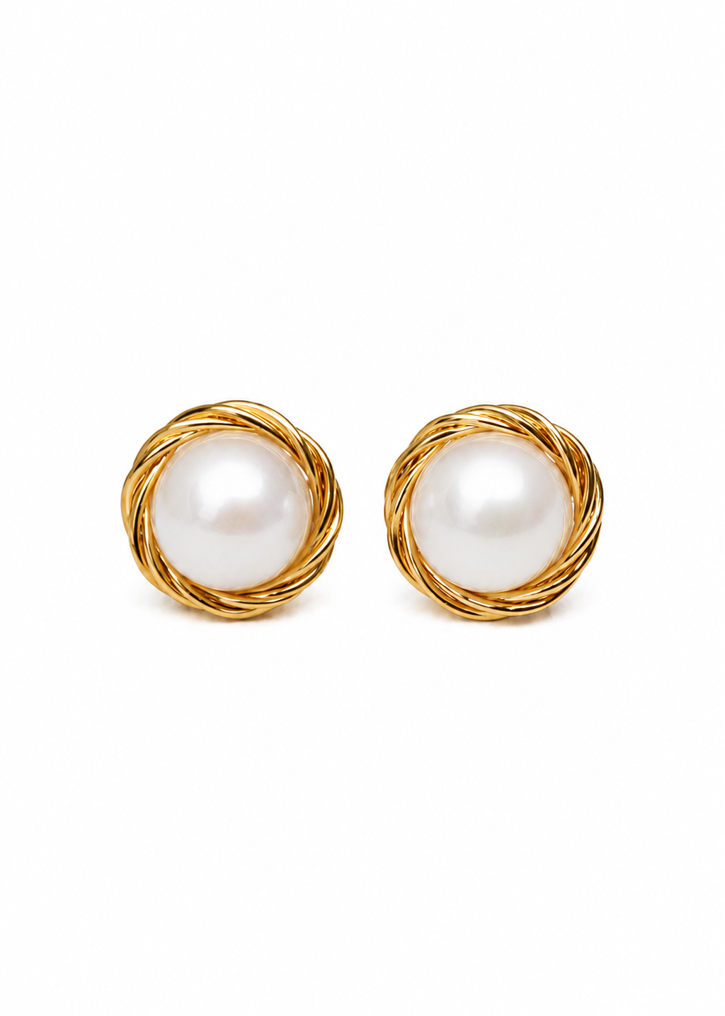 Gold Pearl Halo Stud Earrings