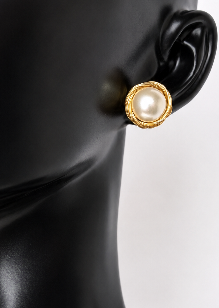 Gold Pearl Halo Stud Earrings