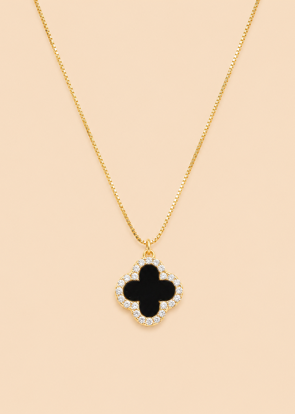 Black & Red Gold Reversible Clover Necklace