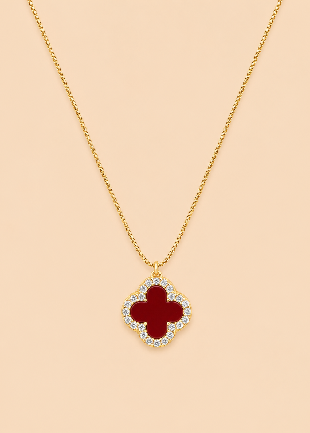 Black & Red Gold Reversible Clover Necklace