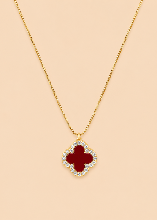 Black & Red Gold Reversible Clover Necklace