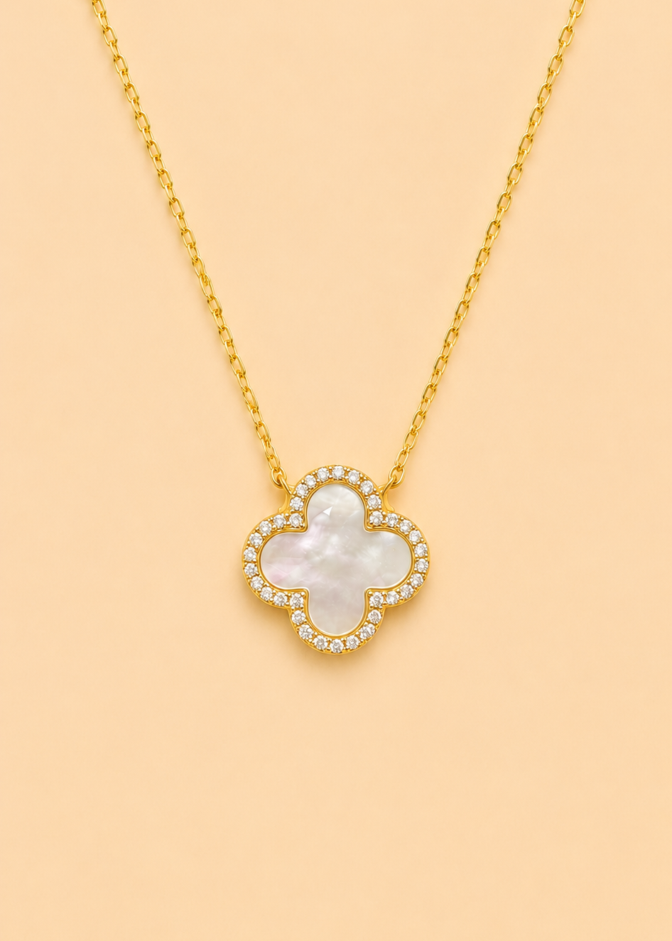 Golden Clover Pearl Shell Necklace
