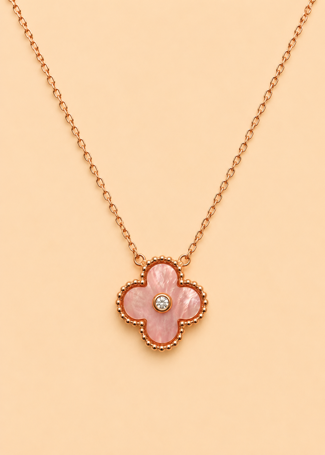 Rose Gold Clover Pearl Shell Necklace
