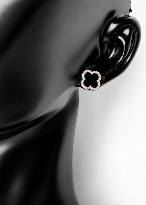 Black Silver Clover Stud Earrings