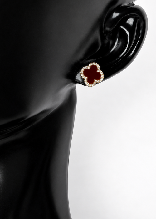 Burgundy Clover Stud Earrings