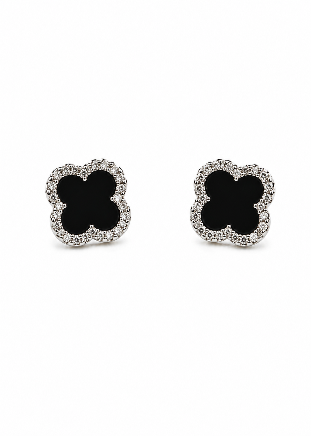 Black Silver Clover Stud Earrings