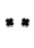 Black Silver Clover Stud Earrings