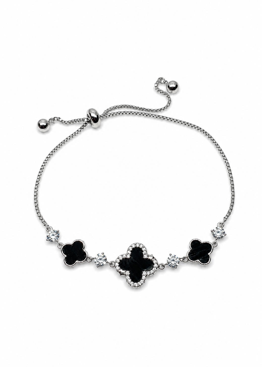 Black Onyx Clover Adjustable Bracelet