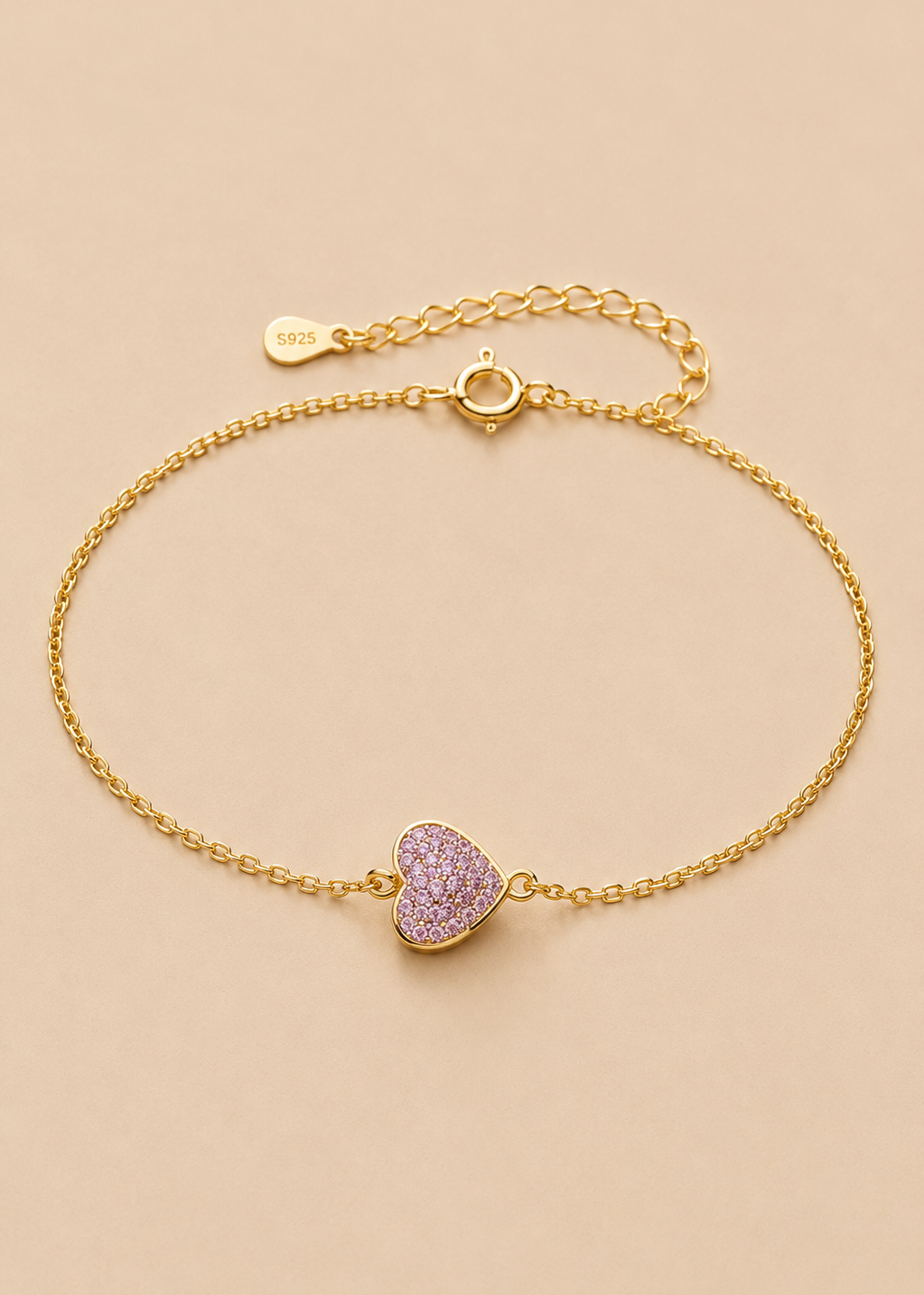 Gold Pink Pavé Heart Bracelet
