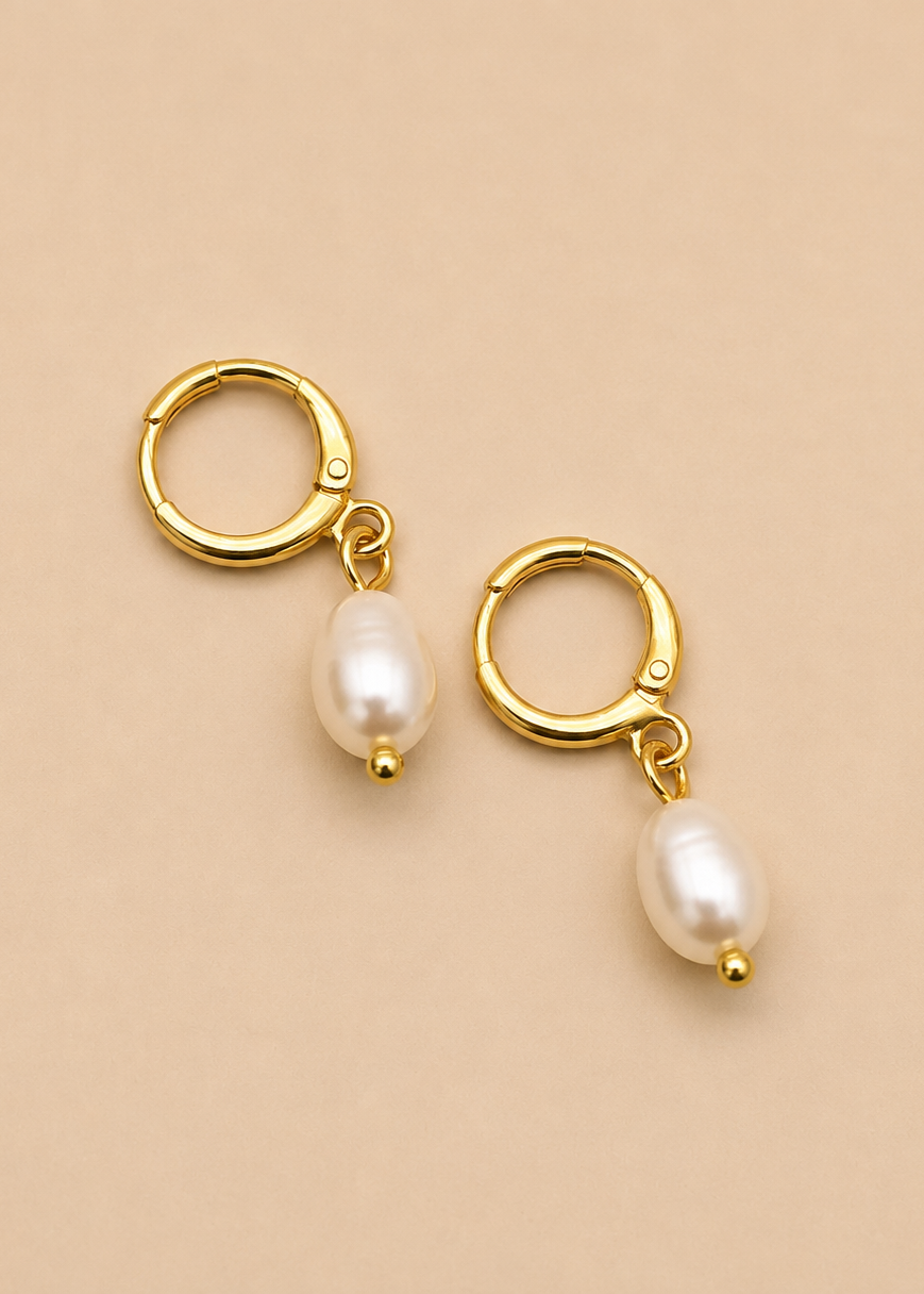 Pearl Drop Huggie Earrings