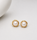 Gold Pearl Halo Stud Earrings