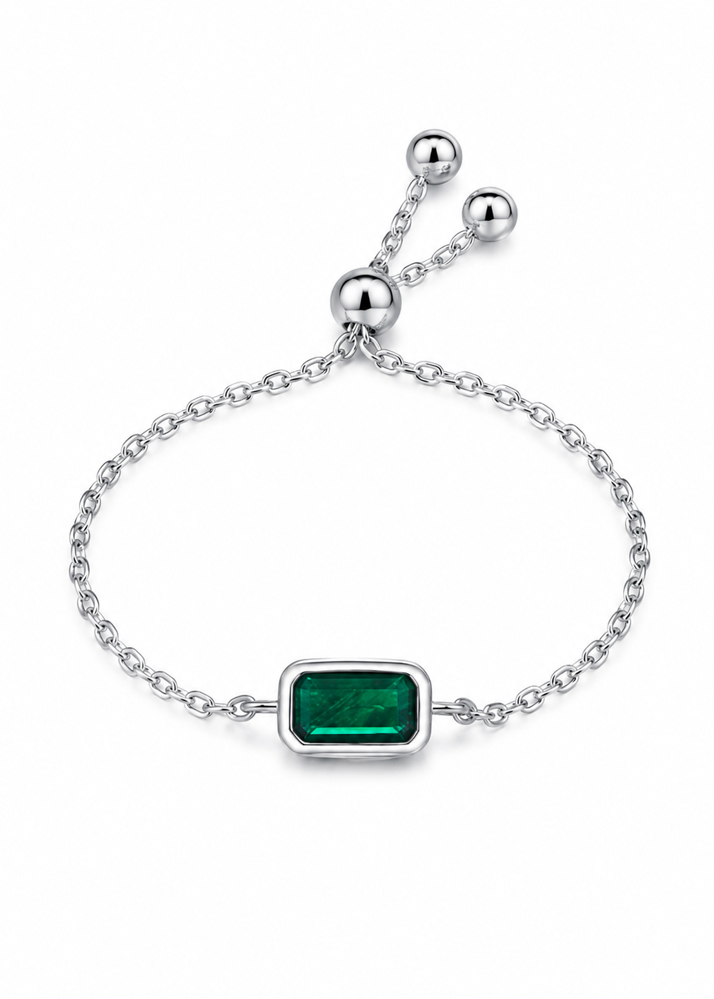 S925 Emerald-Cut Adjustable Bracelet