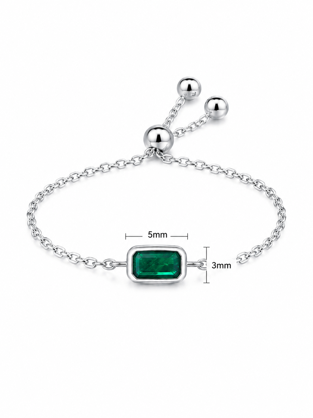 S925 Emerald-Cut Adjustable Bracelet