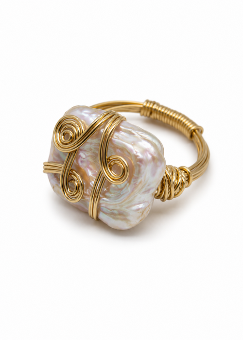 18k Gold Plated Baroque Pearl Ring