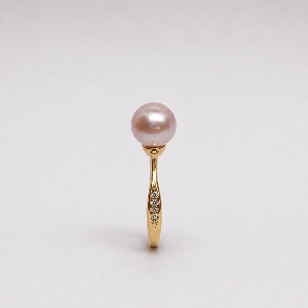 18K Gold Freshwater Pink Pearl Solitaire Ring