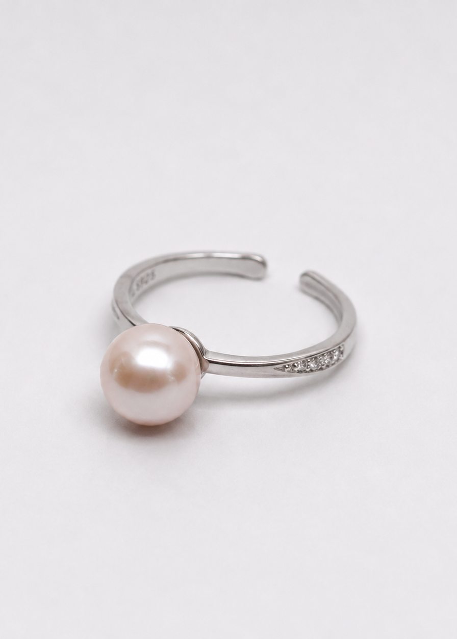 S925 Freshwater Pink Pearl Solitaire Ring