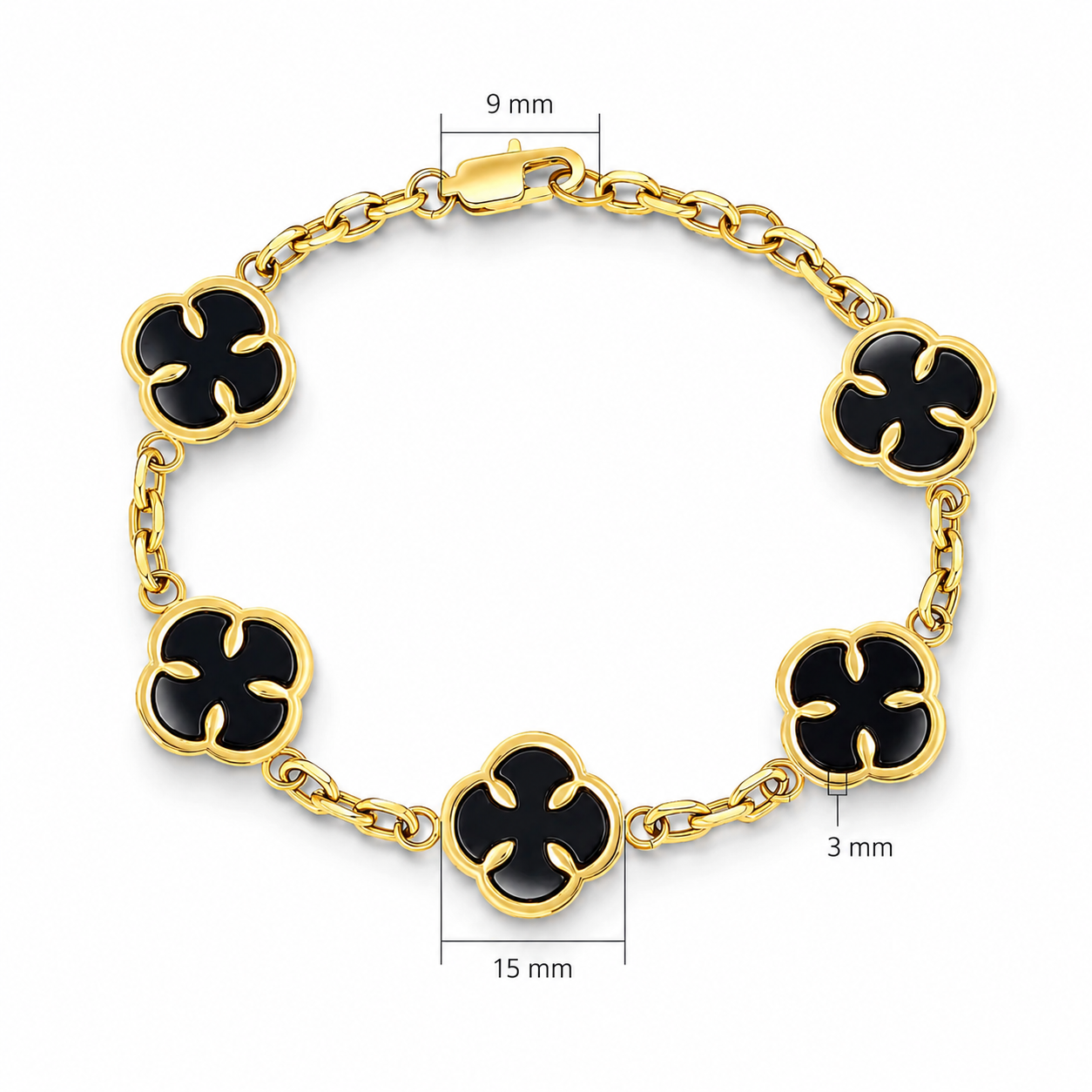 Stainless Steel Gold Black Clover Bracelet