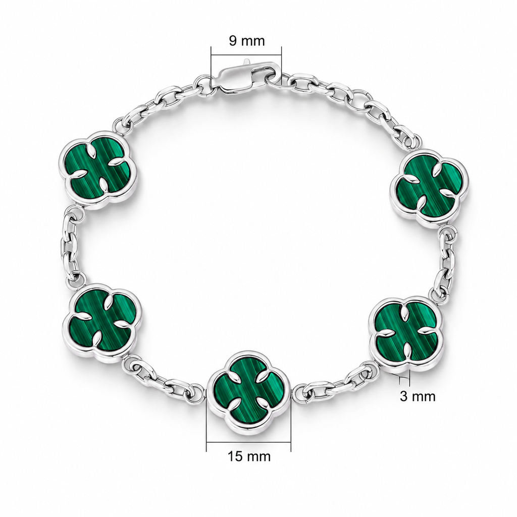 Stainless Steel Silver Green Clover Bracelet