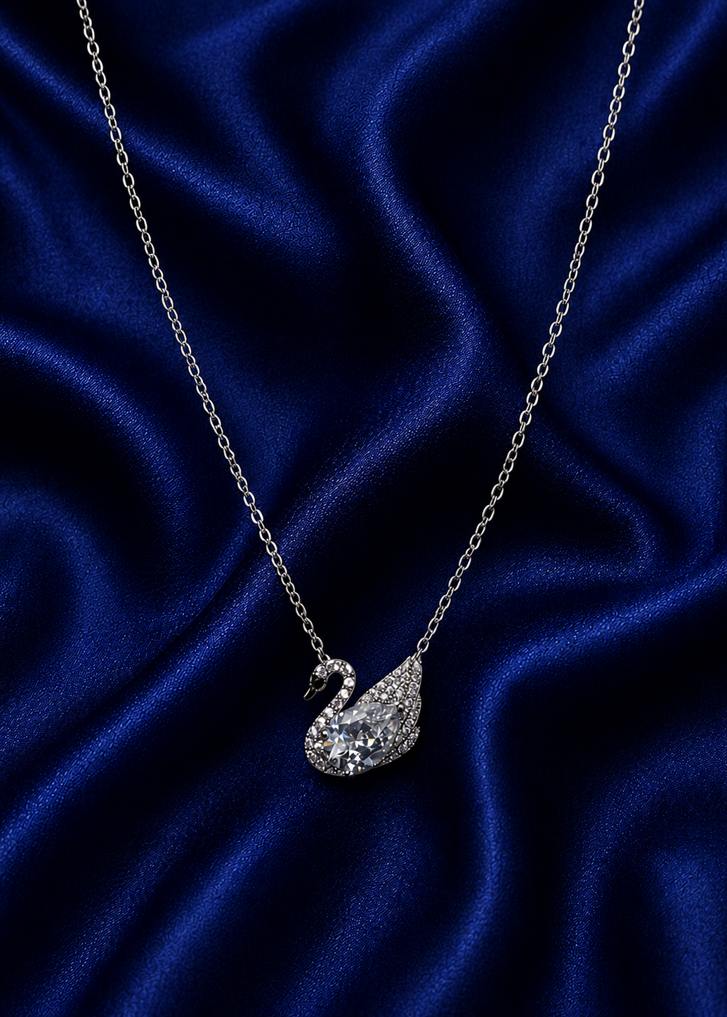 Silver Crystal Swan Pendant Necklace