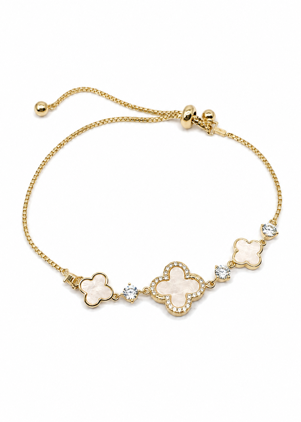 Golden Clover Pearl Shell Adjustable Bracelet