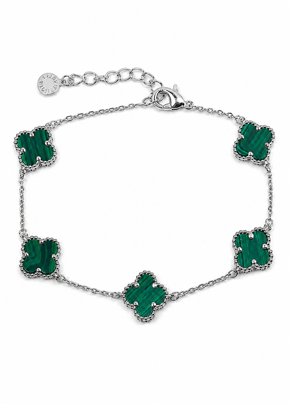 Silver Malachite Clover Bracelet
