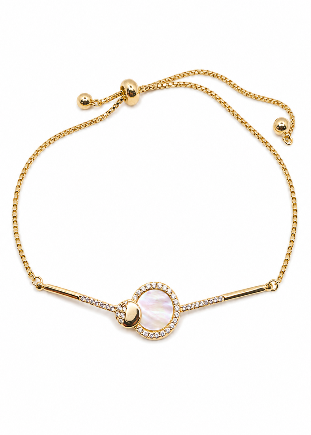 14k Gold Plated Pearl Disc Bar Bracelet