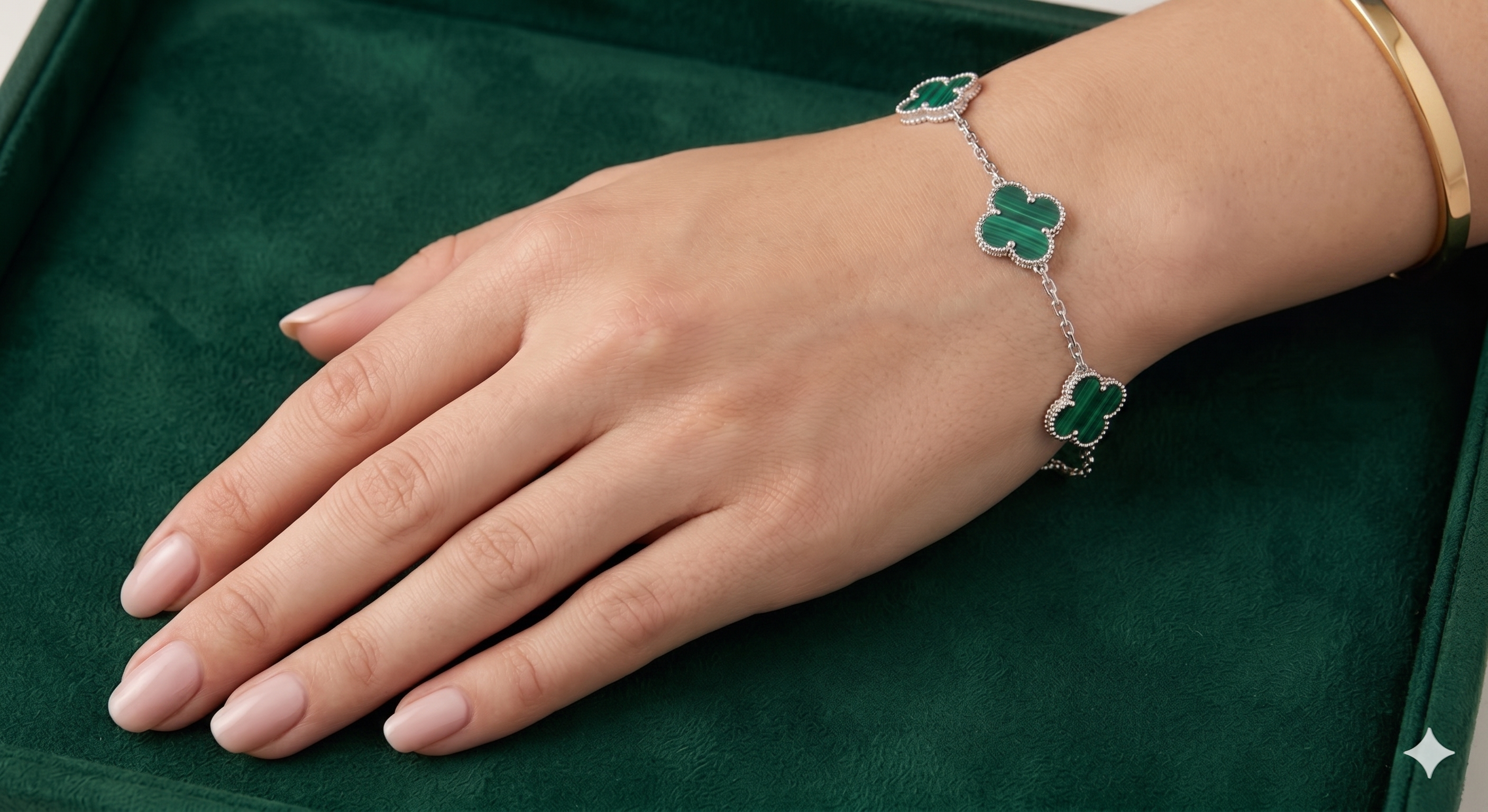 Silver Malachite Clover Bracelet