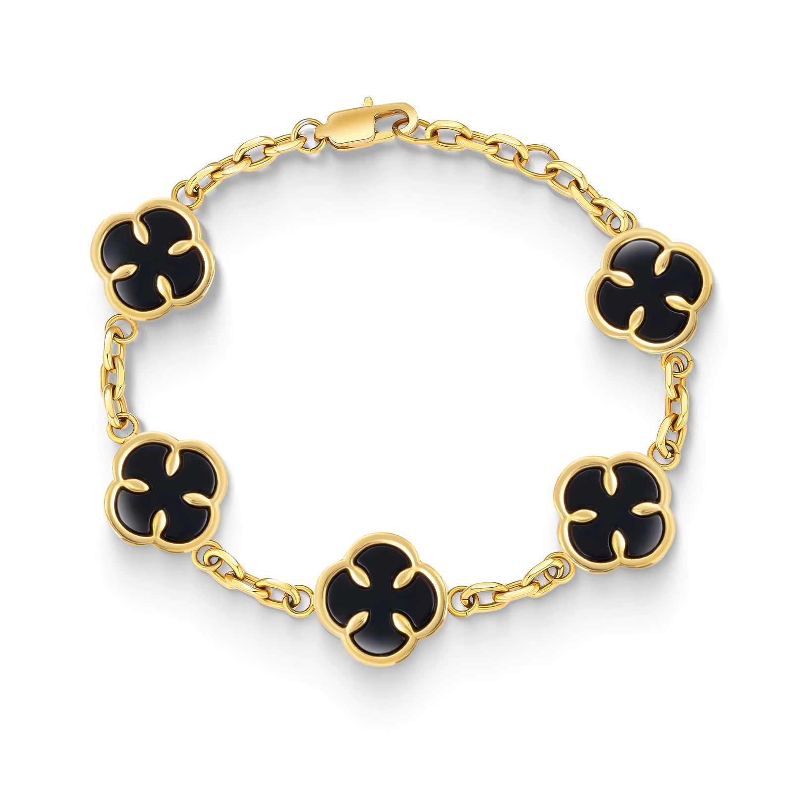 Stainless Steel Gold Black Clover Bracelet