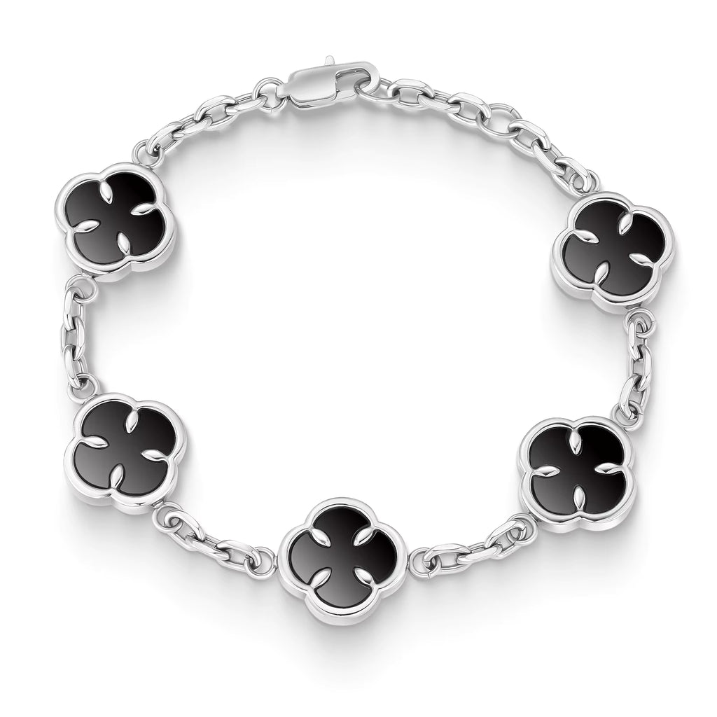 Stainless Steel Silver Black Clover Bracelet