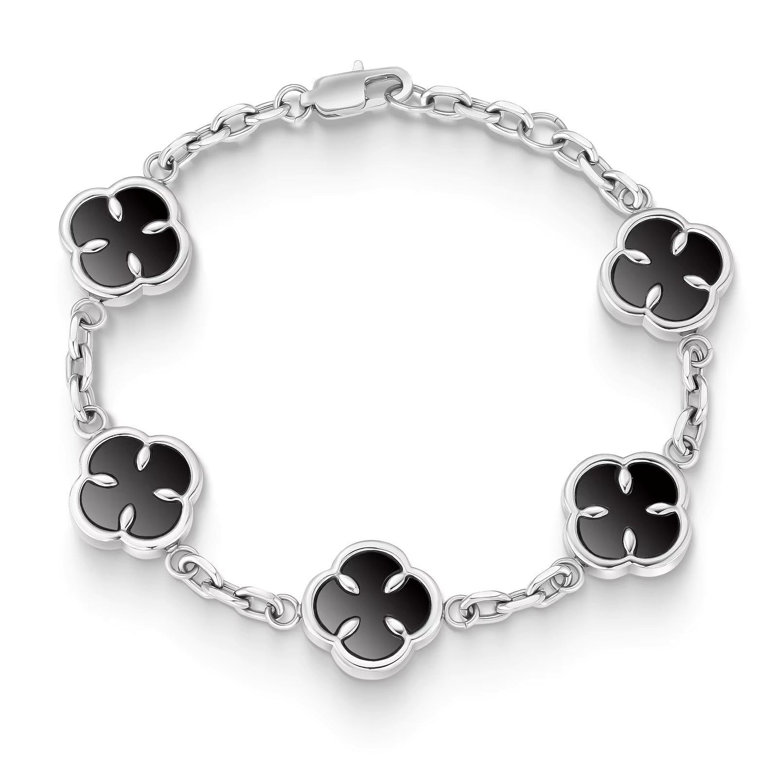 Stainless Steel Silver Black Clover Bracelet