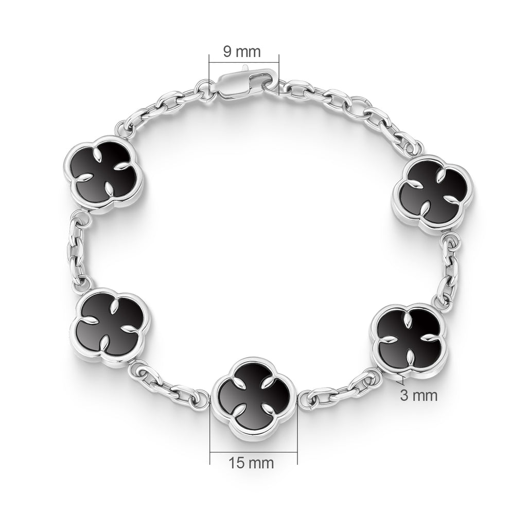 Stainless Steel Silver Black Clover Bracelet