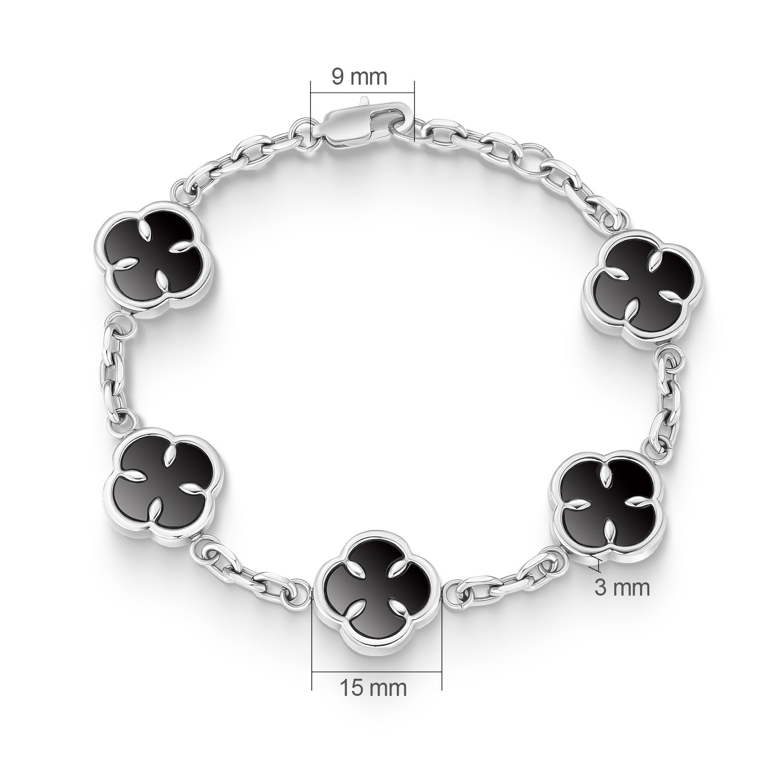 Stainless Steel Silver Black Clover Bracelet