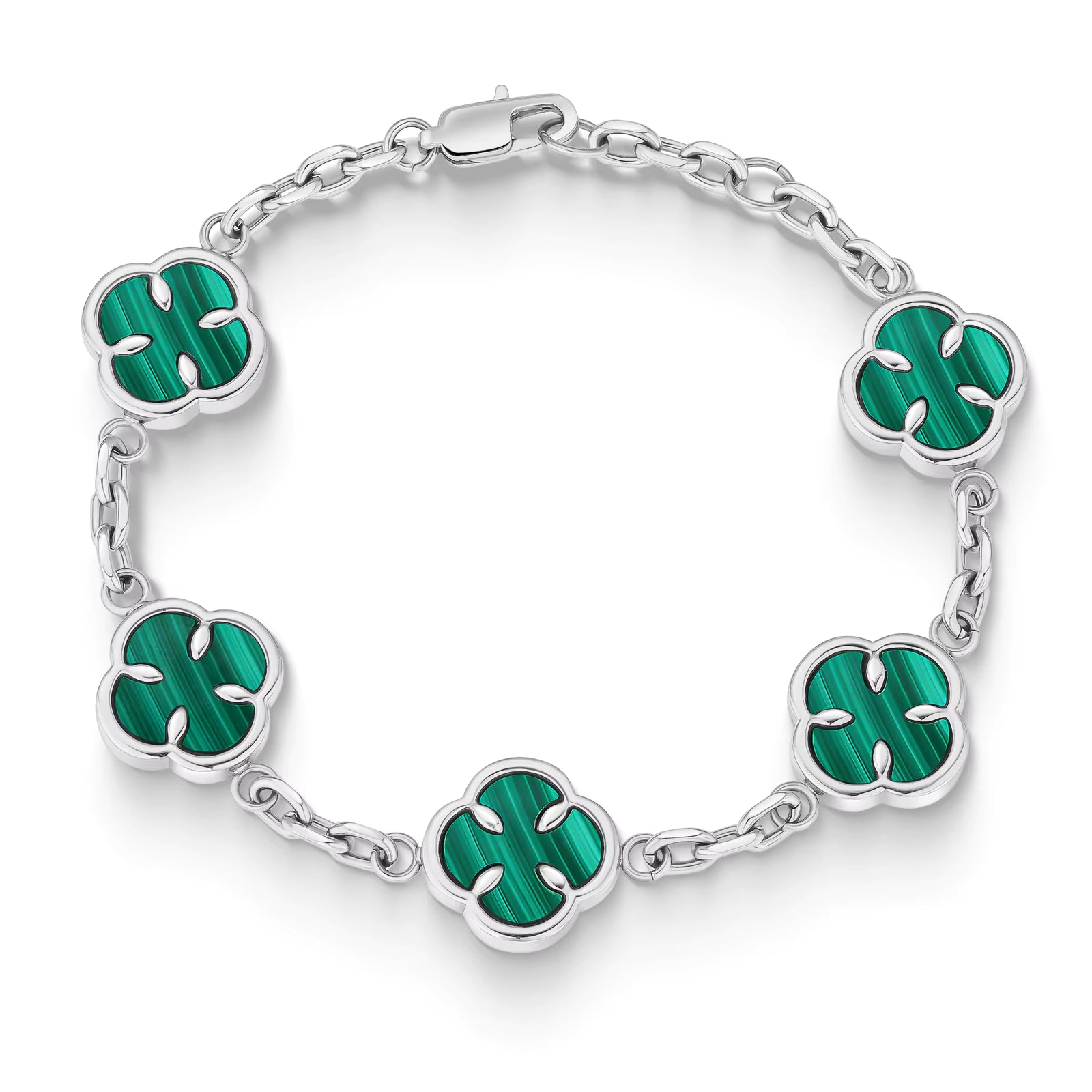 Stainless Steel Silver Green Clover Bracelet