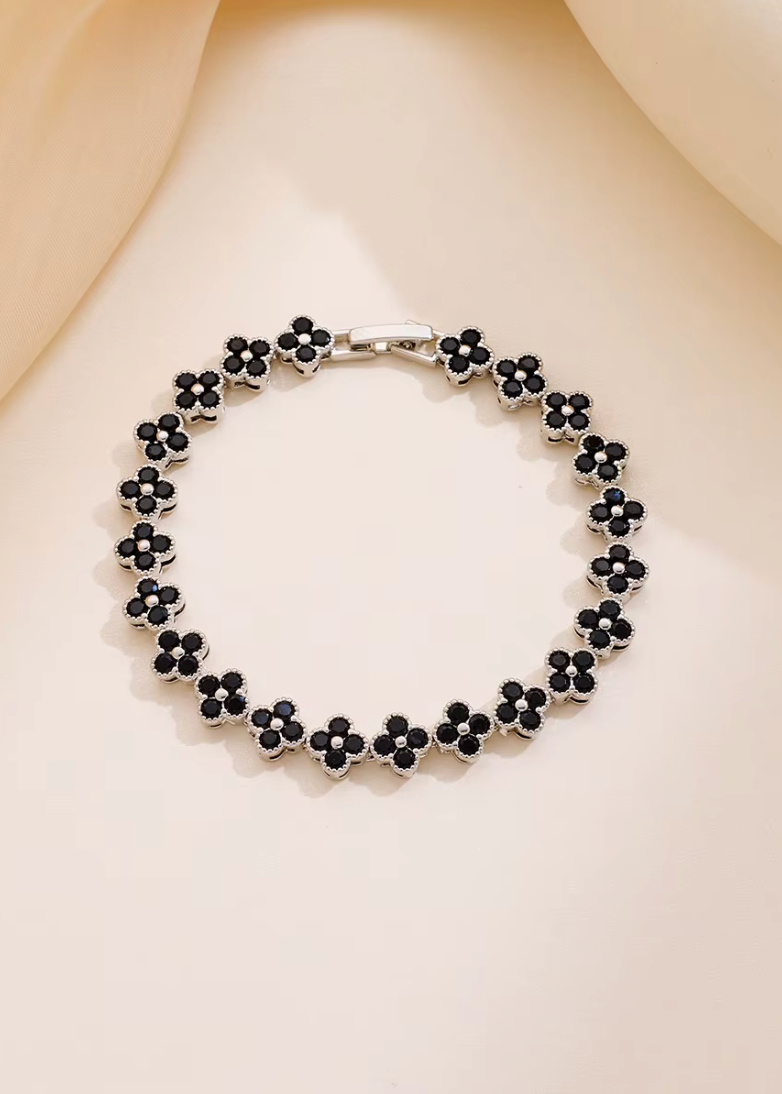 Midnight Silver Black Blossom Bracelet
