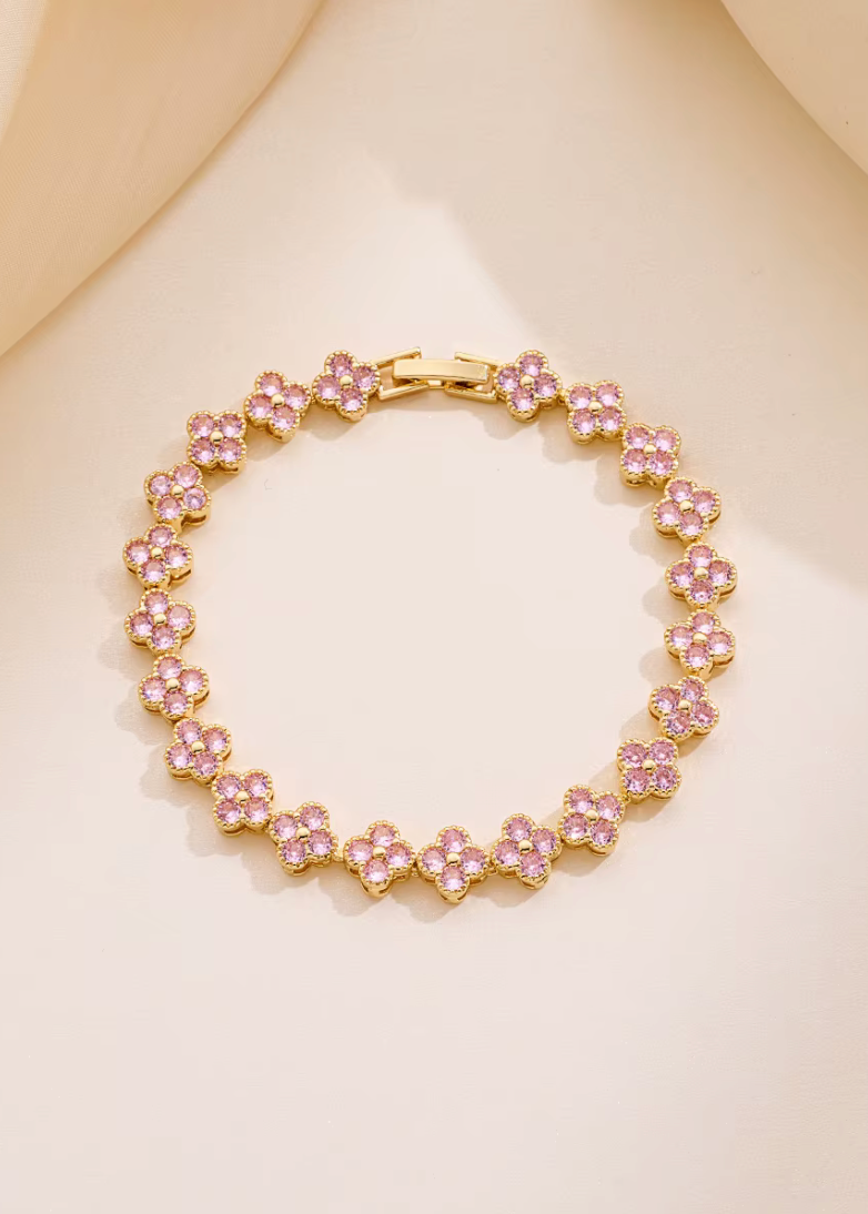 Midnight Gold Light Pink Blossom Bracelet