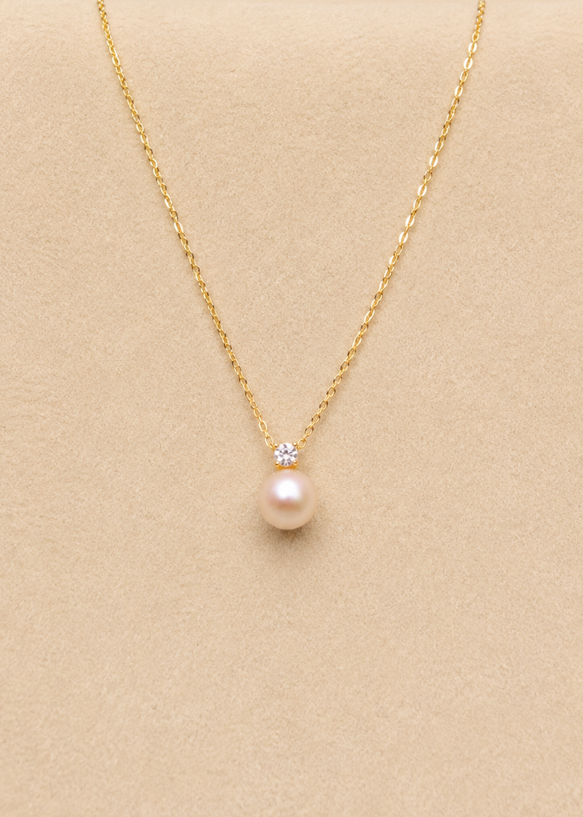 Gold Pink Pearl Pendant Necklace